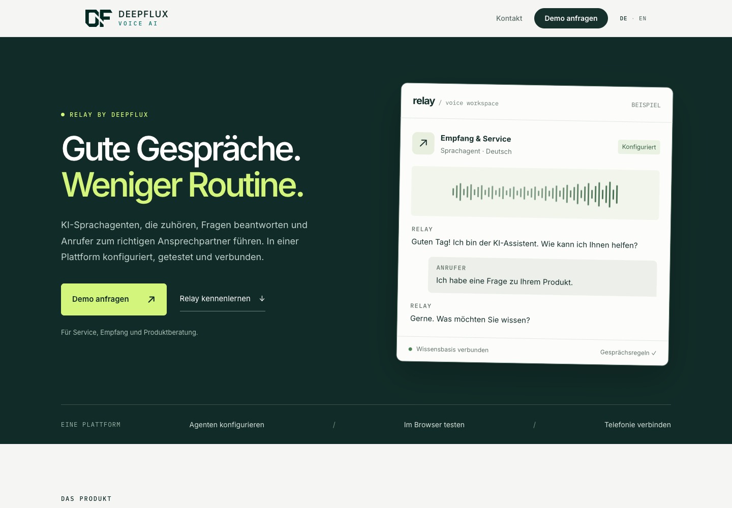 Website-Vorschau von Deepflux – Relay KI-Sprachagenten